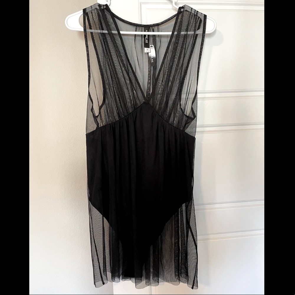 Adore Me black tulle bodysuit lingerie chemise